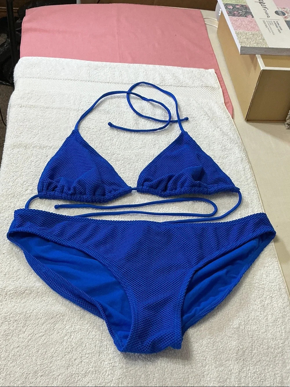 No Boundaries Royal Blue Textured Triangle Bikini Set